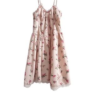 Thirty Thirty Pink Floral Milkmaid Dress Medium Cottagecore Coquette Medium